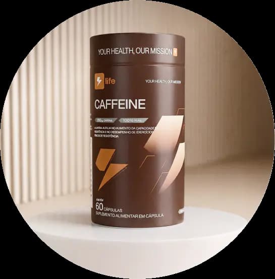 Frasco de Caffeine sobre pedestal branco