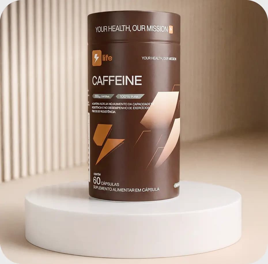 Frasco de Caffeine sobre pedestal branco