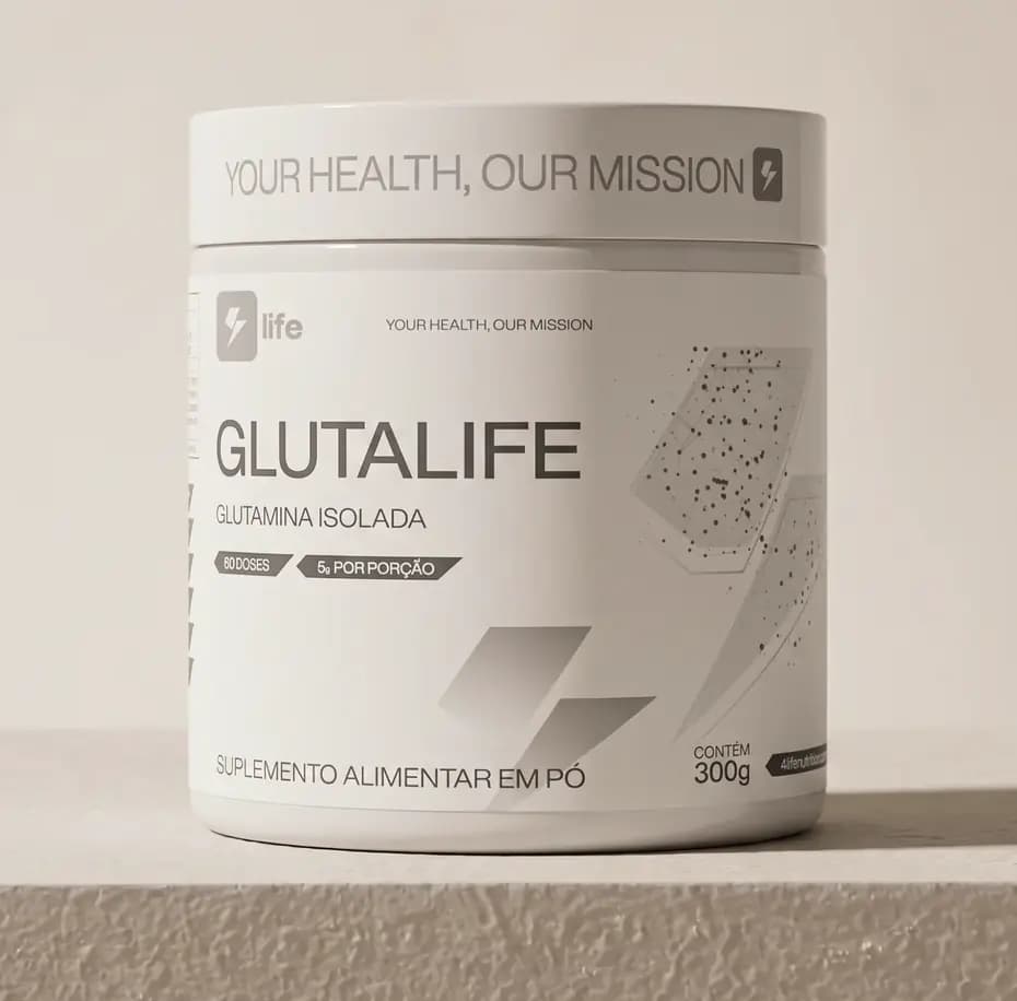 Pote de Glutalife sobre uma pedra clara