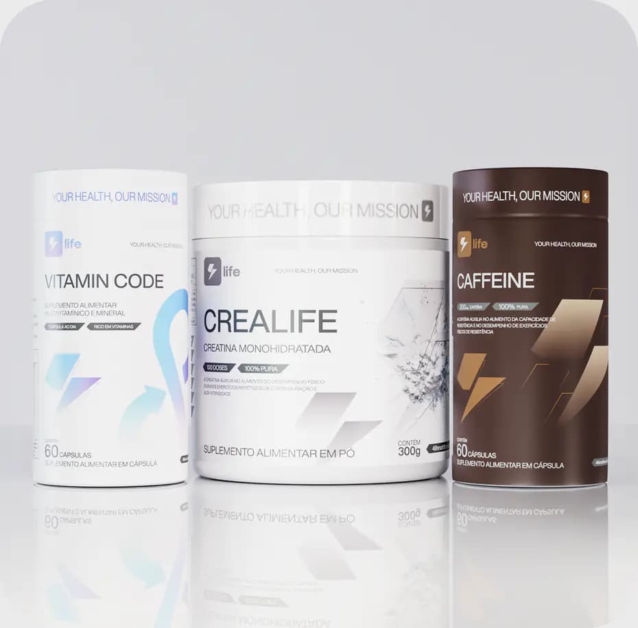 Frascos de Vitamin Code, Crealife e Caffeine