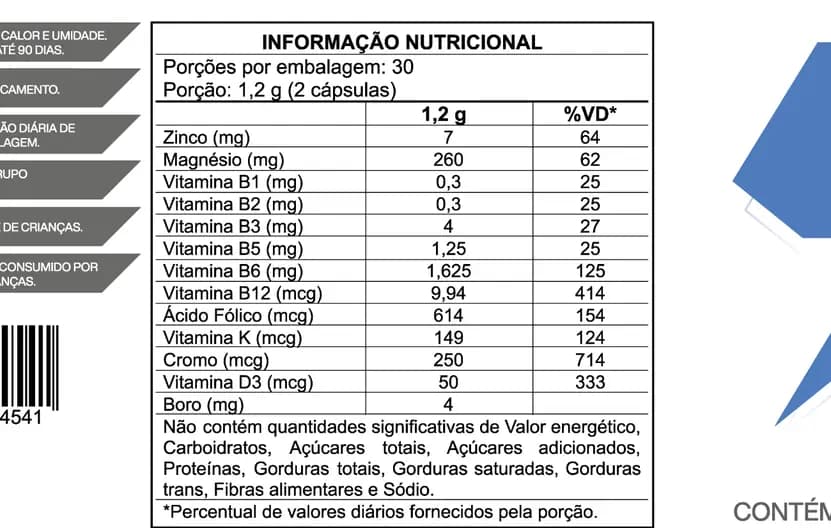 Rótulo do Test It Up: tabela nutricional